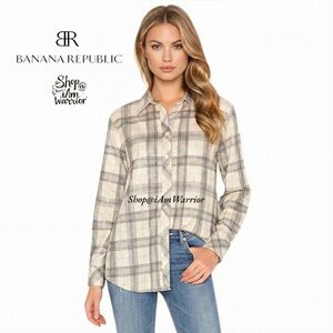 Banana Republic NWT soft gray & ivory plaid metallic shirt *shop@iamwarrior